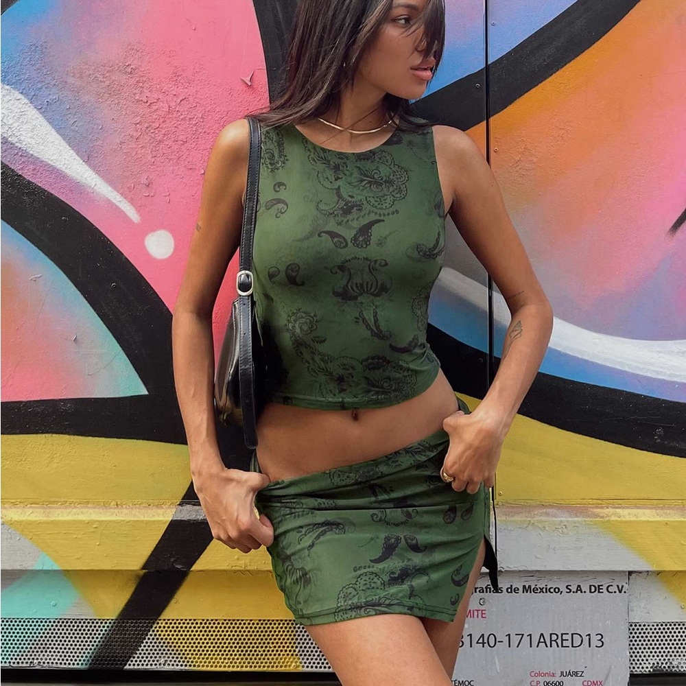 Princess Polly Matilda Set Green Tank Mini Skirt Co Ord Size 4